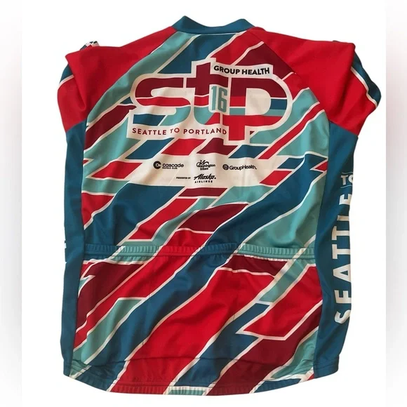 STP Mens 2016 Red and Teal Blue Cycling Jersey XL - Picture 3 of 7
